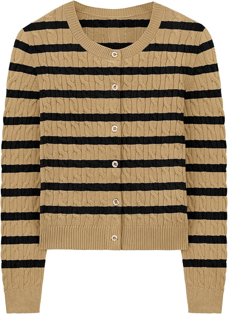 WIHOLL Women's Cable Knit Lightweight Cardigan Sweaters Long Sleeve Button Down 2025 Spring Fashi... | Amazon (US)