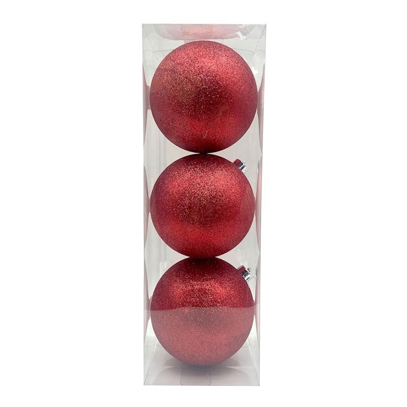 3-Count Red Glittered Shatterproof Ornaments | At Home