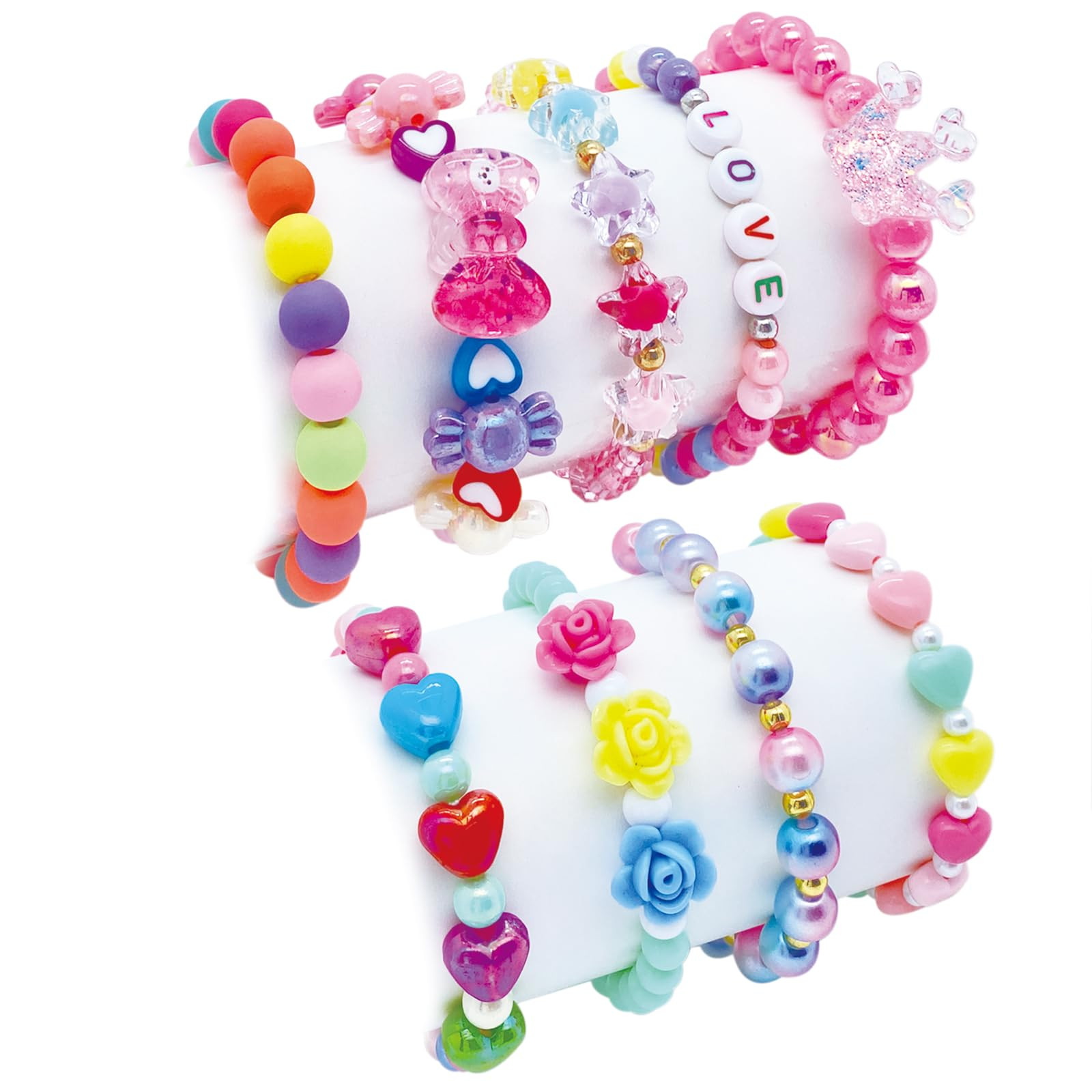 9 PCS Cute Kids Bracelets for Girls Pink LOVE Beaded Bracelets Little Girls Costume Jewelry Princ... | Amazon (US)