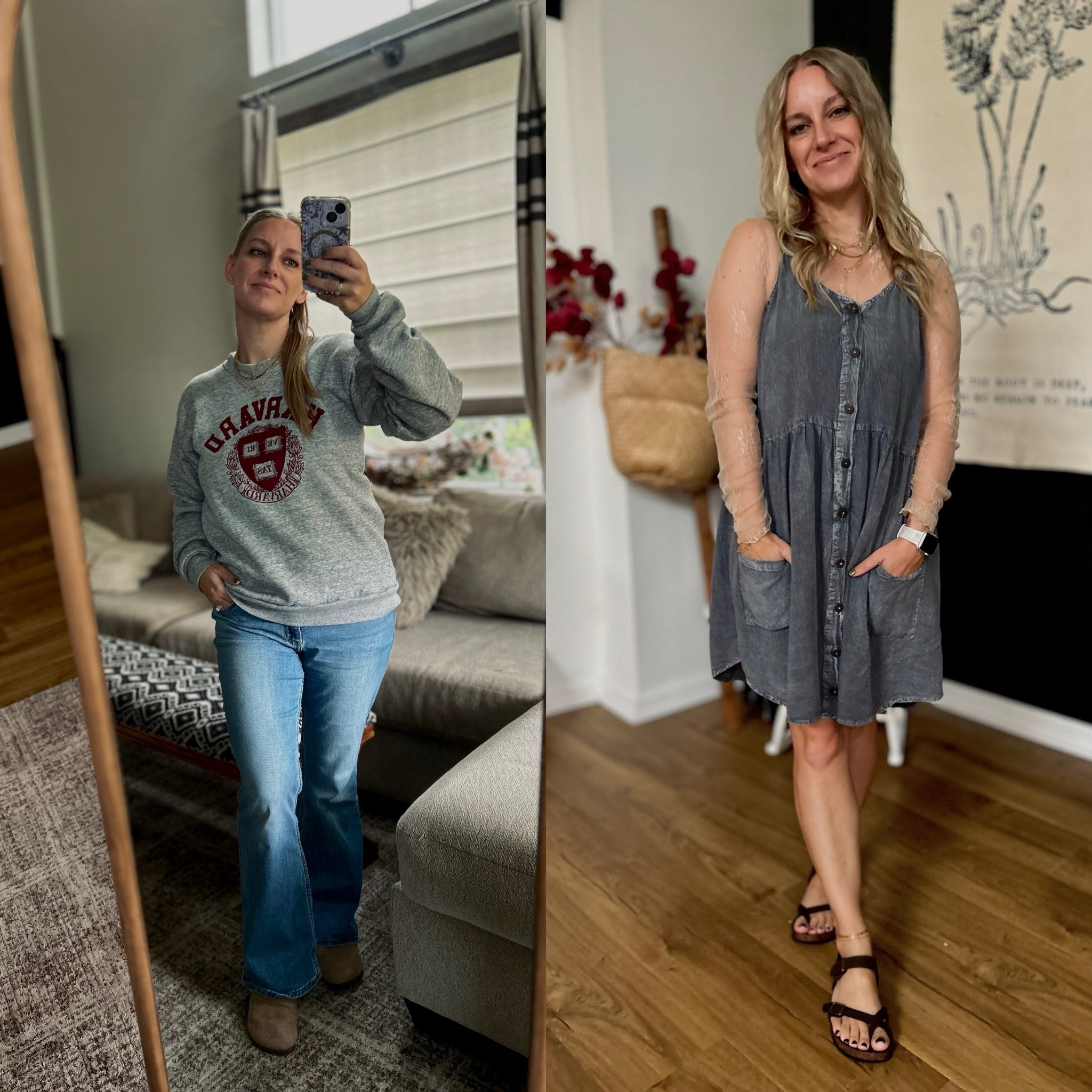A couple fun OOTDs from this past week. The Harvard sweatshirt and gray washed dress were BOTH thrift finds. Guys you can find good things if you look hard enough. 

I linked similar items if you’re not into digging through the racks. 😉



#LTKFindsUnder50 #LTKOver40 #LTKStyleTip