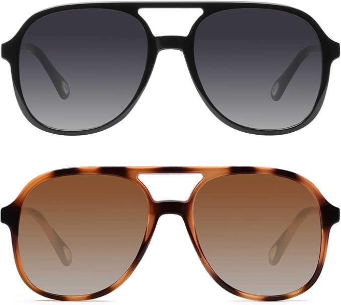 YDAOWKN Retro Square Aviator Sunglasses for Womens Mens Vintage 70s Double Bridge Sun Glasses | Amazon (US)