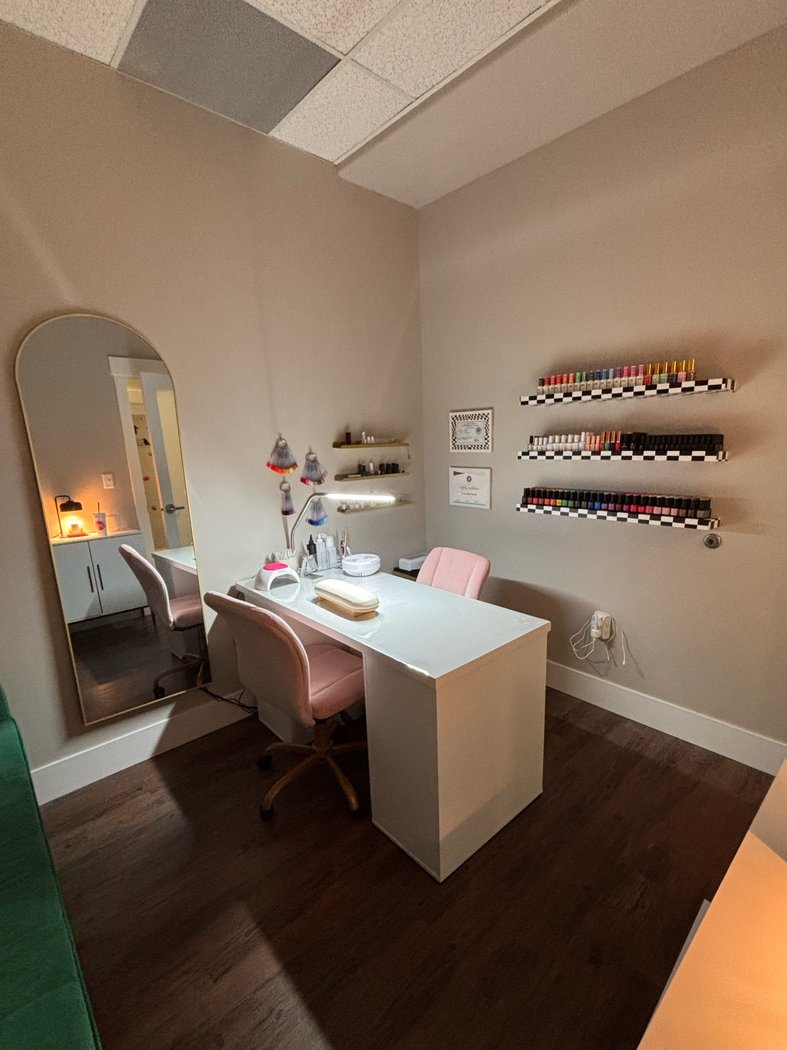 my dream salon space! I’ve been working on this for months now and I’m finally obsessed with it. So cozy and inviting. Some stuff from Amazon not yet linked! 

Nail tech, nail suite, private nail salon inspo, private room inspo, room decor, cozy room, pink chairs, pink and green. 

#LTKFindsUnder50 #LTKSeasonal #LTKStyleTip