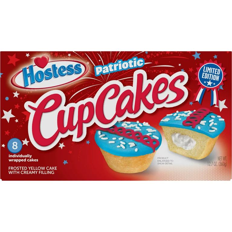 HOSTESS Patriotic CupCakes, 8 count, 12.7 oz - Walmart.com | Walmart (US)