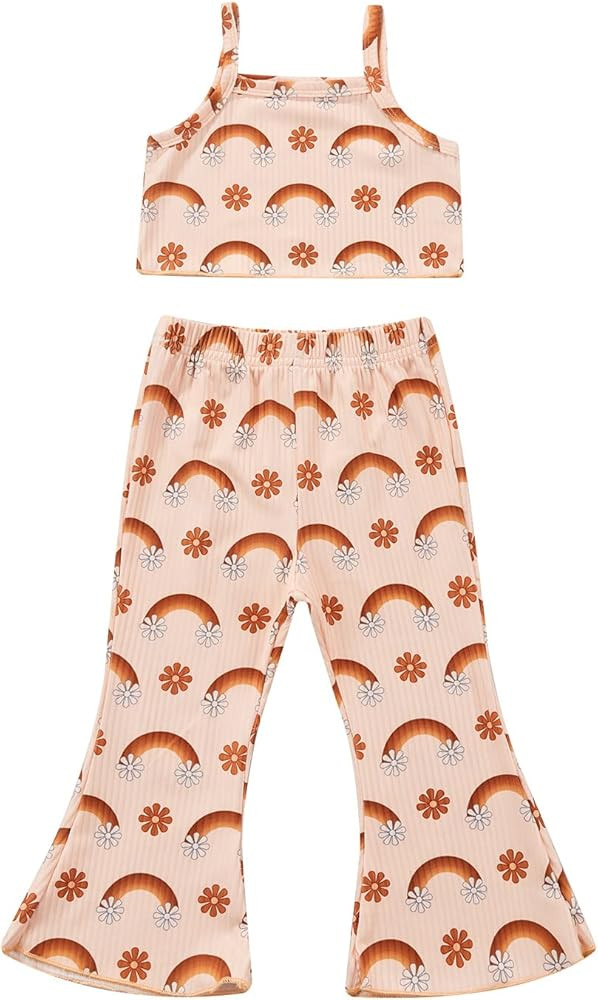 Baby Girl Bell Bottom Pants Set Casual Camisole Tank Top and Flared Pants Bottoms 2PCS Outfit | Amazon (US)