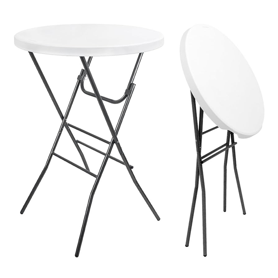 Cocktail Table 28in Portable Folding Bar Height Table, Compact Round High Top Plastic & Steel Bis... | Amazon (US)