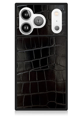 SQUARE® Black Crocodile Faux Leather iPhone Case | FLAUNT