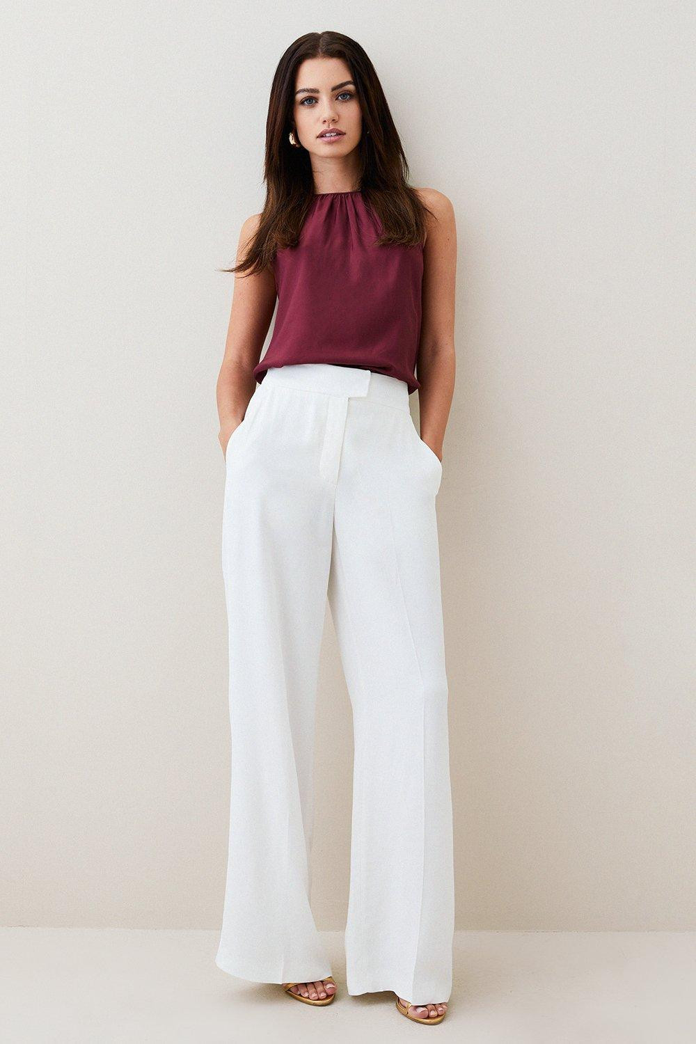 Petite Satin Back Crepe Wide Leg Pants | Karen Millen US