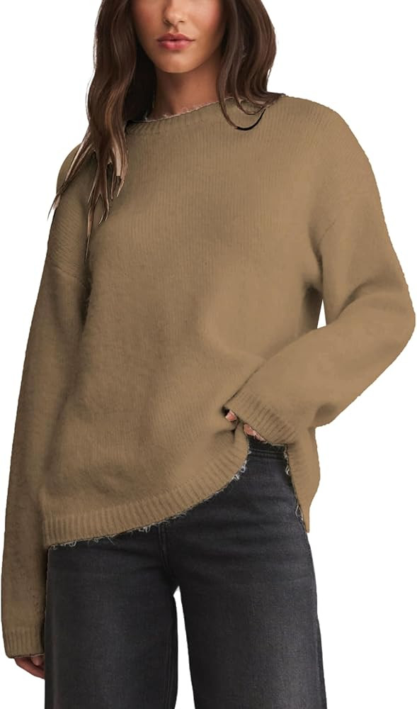 Womens Soft Fuzzy Knit Sweater Oversized Cozy Pullover Jumper Long Sleeve Casual Crewneck Sweater | Amazon (US)