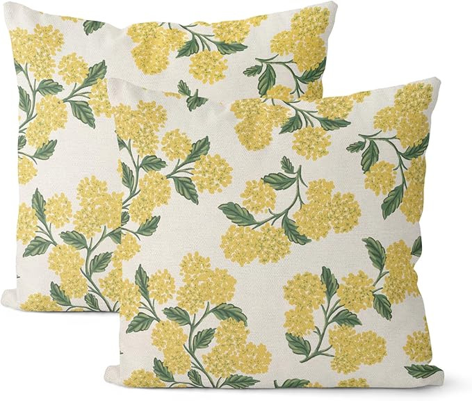 Mustard Yellow Spring Pillow Covers 20x20 Inch 2 Pcs Green Hydrangea Flower Decor Throw Pillows V... | Amazon (US)