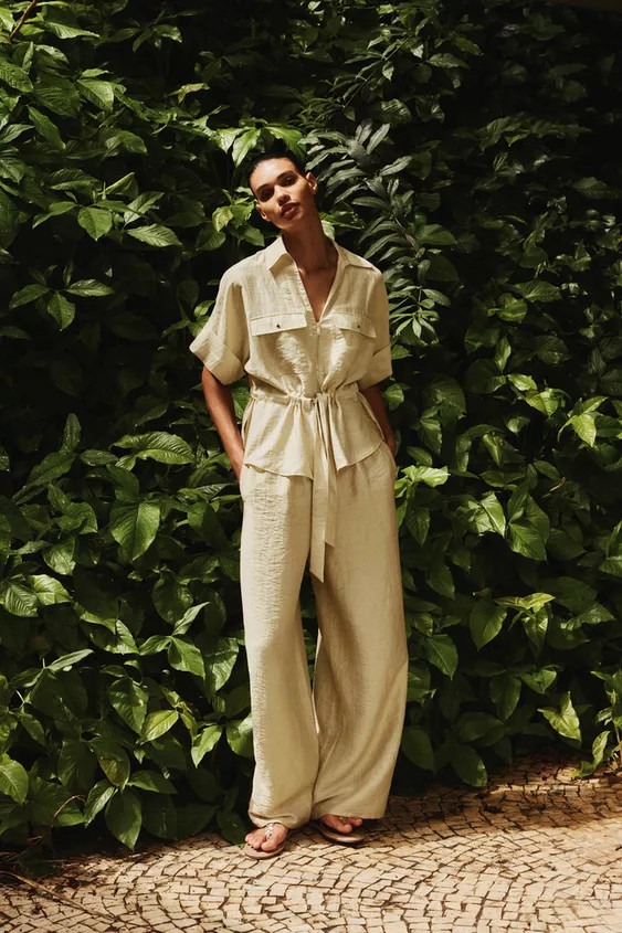 ELASTIC WAIST WIDE LEG PANTS | Zara US