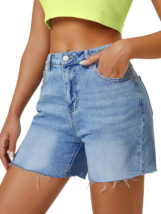 Womens High Waist Jean Shorts Wide Straight Leg Microelastic Long Denim Mom Shorts | Amazon (US)