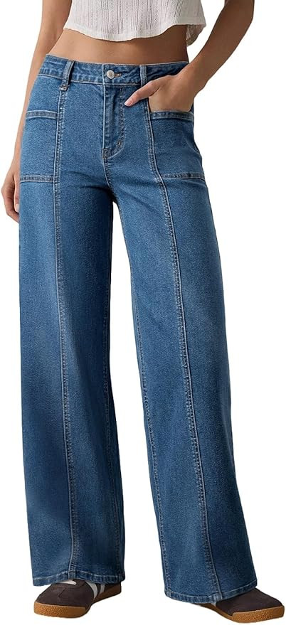 Sidefeel Womens Wide Leg Jeans High Waisted Stretchy Straight Leg Baggy Denim Pants | Amazon (US)