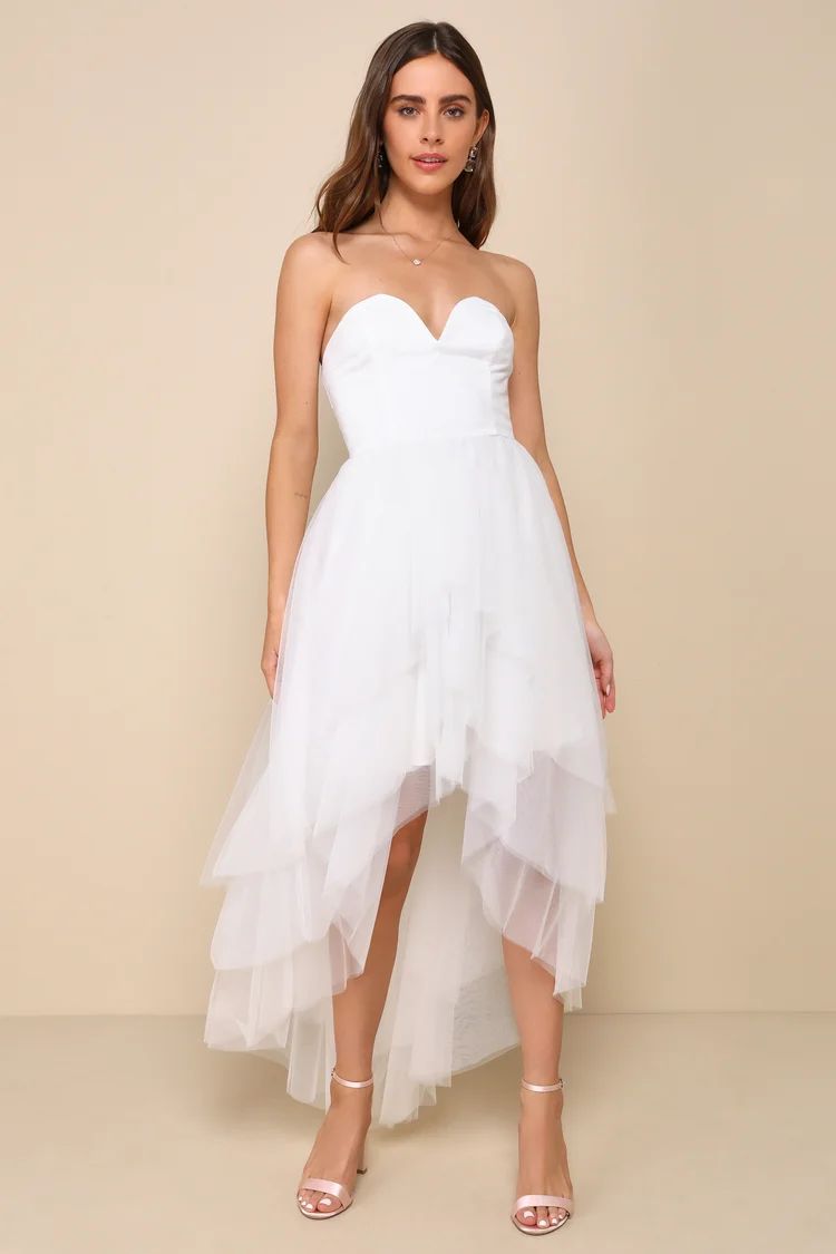 Precious Angel White Mesh Strapless High-Low Maxi Dress | Lulus