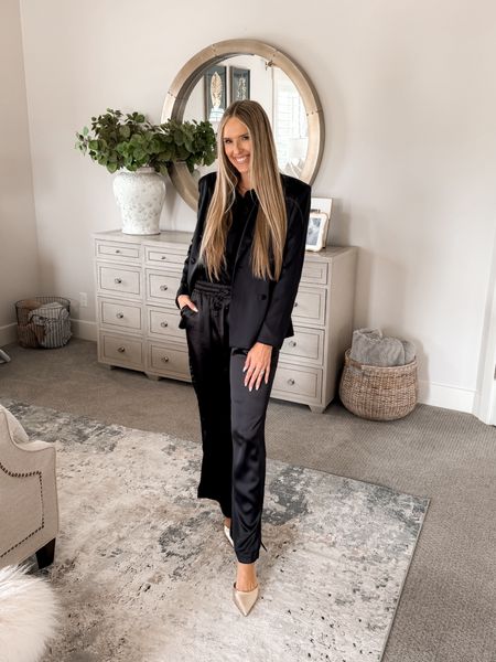 Only $24, but remind me of a pair selling at another retailer that are $345!! They're perfect dressed down with a tucked in black tee, or dressed up with this $22 black button up and satin blazer. They look so nice and upscale and feel like you're wearing pajamas!

These black satin pants run true to size; I'm 5'8" and wearing a small for reference!

You do NOT need to spend a lot of money to look and feel INCREDIBLE!

I’m here to help the budget conscious get the luxury lifestyle.

Spring fashion / Spring outfit  / Affordable / Budget / Women's Upscale Outfit / Classic Style / Walmart fashion / Workwear / Event / Elevated 

#LTKfindsunder50 #LTKsalealert #LTKworkwear