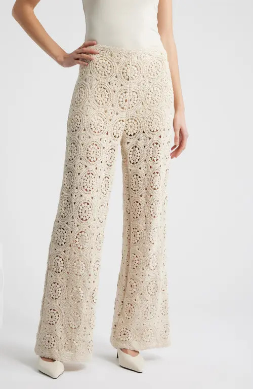FRAME The Crochet Wide Leg Pants in Cream at Nordstrom, Size Large | Nordstrom