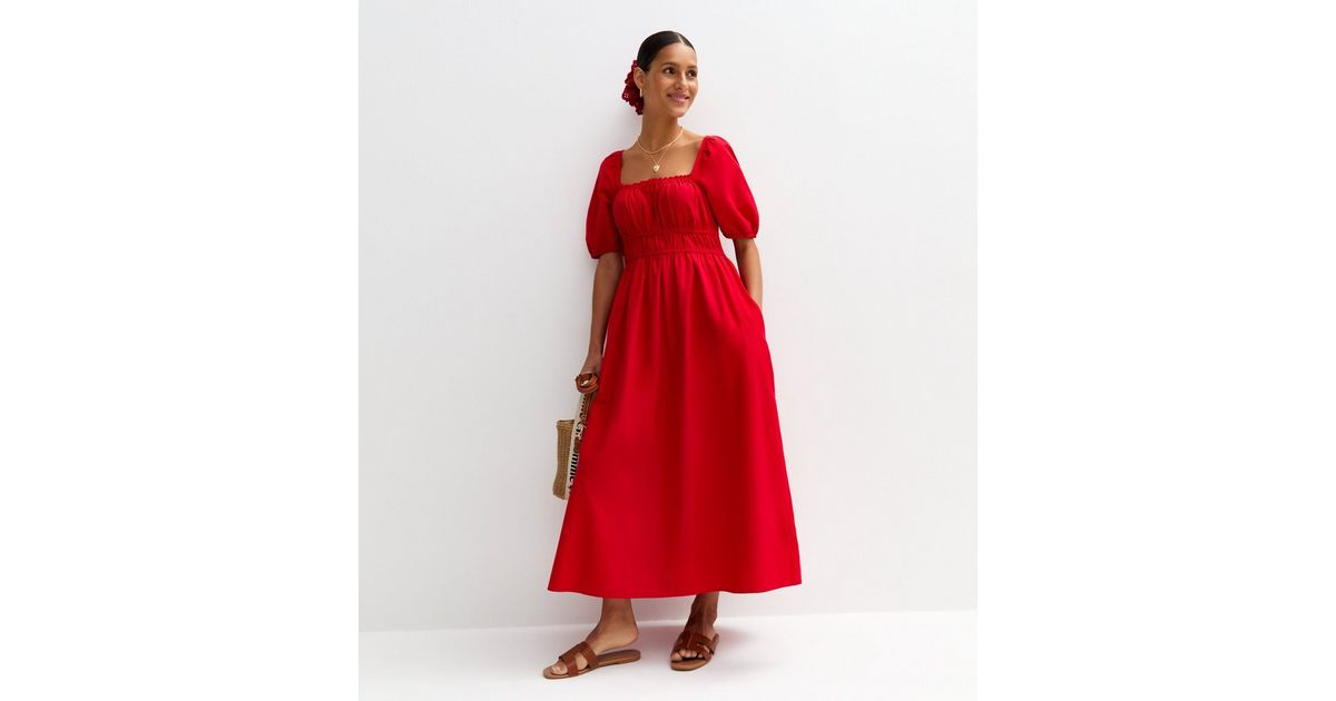 Red Puff Sleeve Midi Dress | New Look | New Look (UK)