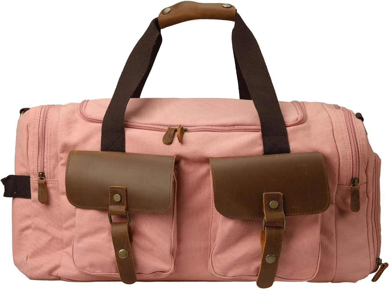 Kemy's Canvas Duffle Bag Oversized Genuine Leather Weekend Bags for Men and Women | Amazon (US)