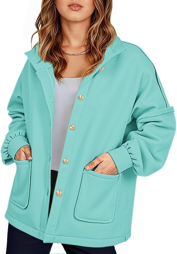 Yousify Womens Oversized Button Down Sweatshirts Jackets Casual Stand Collar Lantern Sleeve Coats... | Amazon (US)