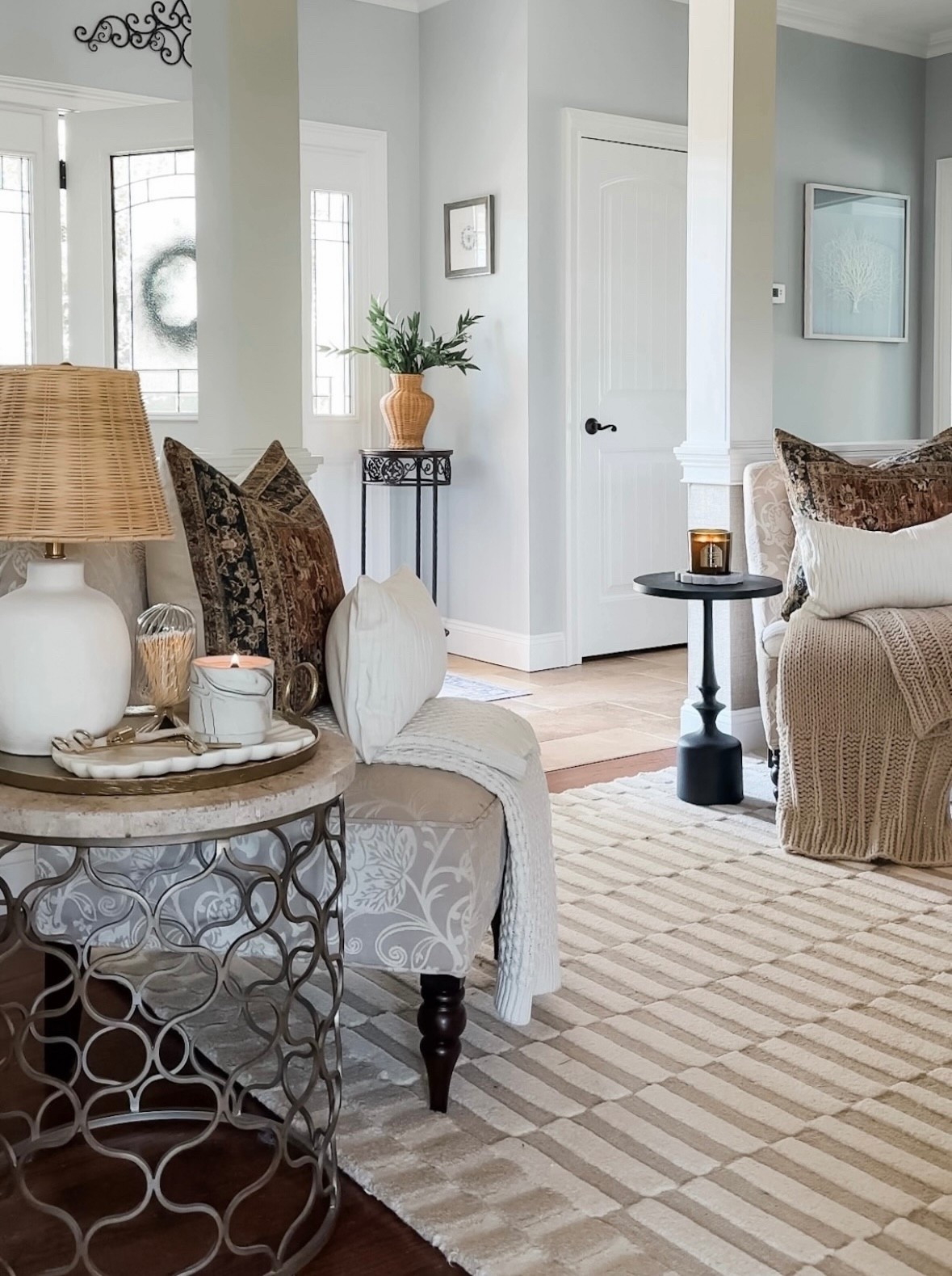 Fall throw pillows, candles, neutral area rug, table lamp, rattan vase, throw blankets, marble tray, side table. Fall home decor accessories. 

#LTKFindsUnder50 #LTKStyleTip #LTKHome