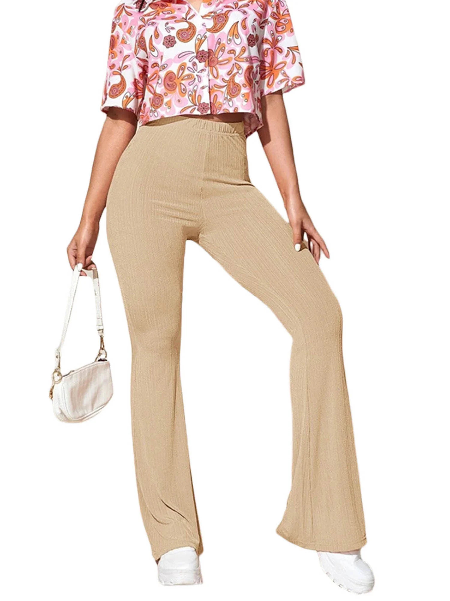 Women Knitted Flared Pants Plain High Waist Long Yoga Sports Leggings Trousers Casual Workout Bel... | Walmart (US)