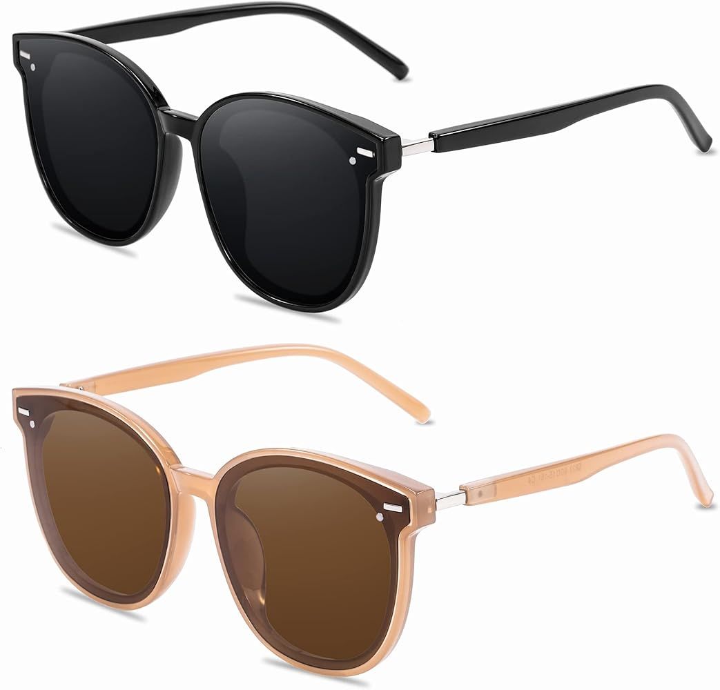 RTBOFY Vintage Round Sunglasses for Women Men Oversized Frame Fashion Classic Shades | Amazon (US)