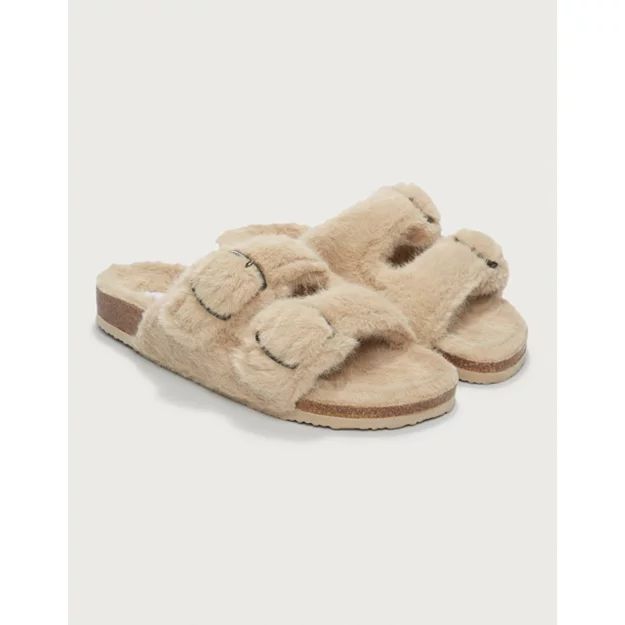 Faux Fur Buckle Cork Slider Slippers | The White Company (UK)