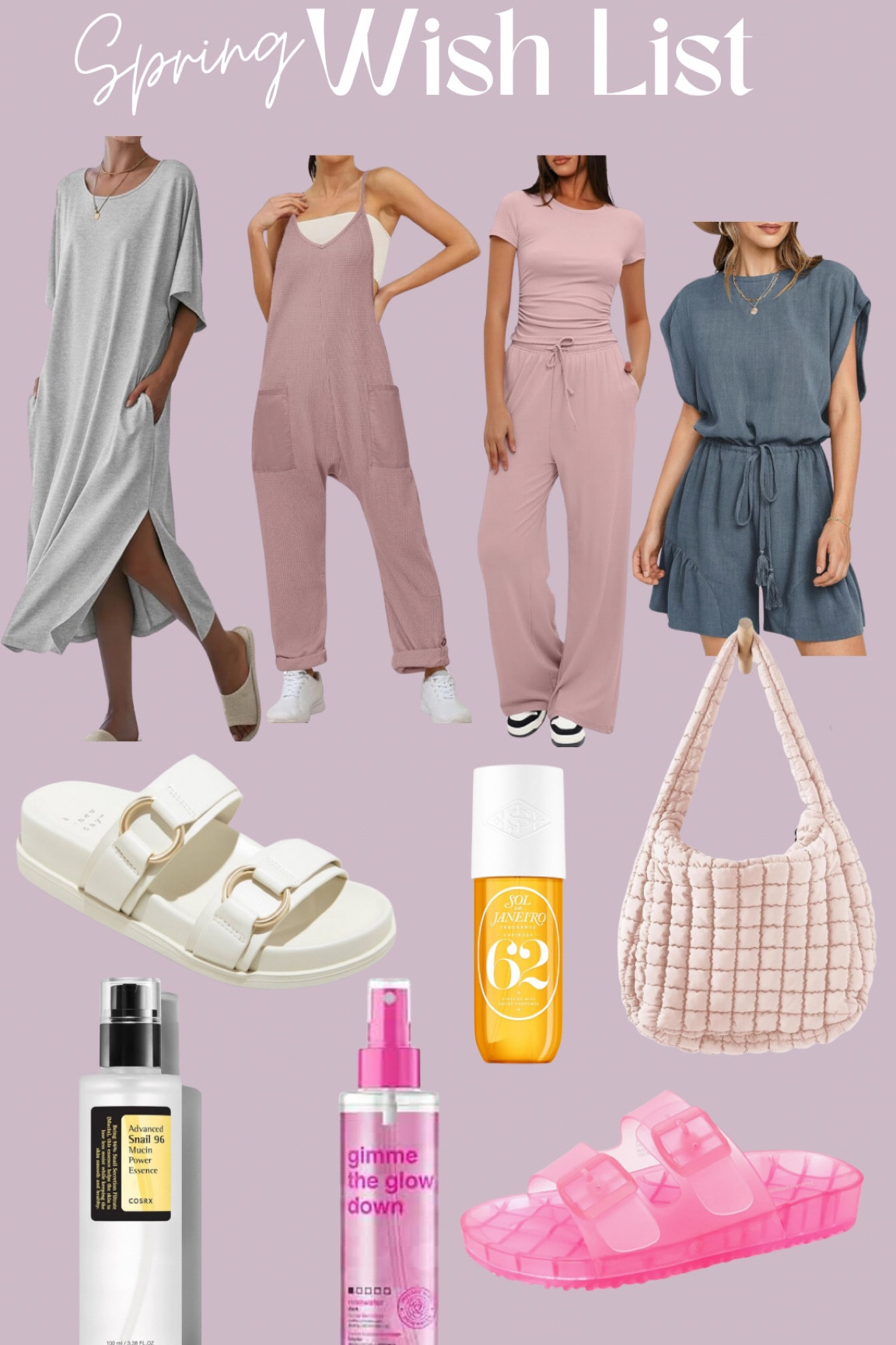 My random wishlist for spring! I’ve had my eye on many of these for a long time, especially the viral body spray from sol de Janeiro!! And the free people puffy look alike bag. And the skims lookalike set. And waffle romper. And sandals. And the viral snail mucin 😂 it’s all goodd

#LTKbeauty #LTKfindsunder50 #LTKshoecrush