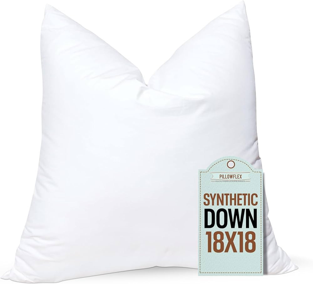 Pillowflex Synthetic Down Pillow Insert - 18x18 Down Alternative Pillow, Ultra Soft Throw Pillow,... | Amazon (US)