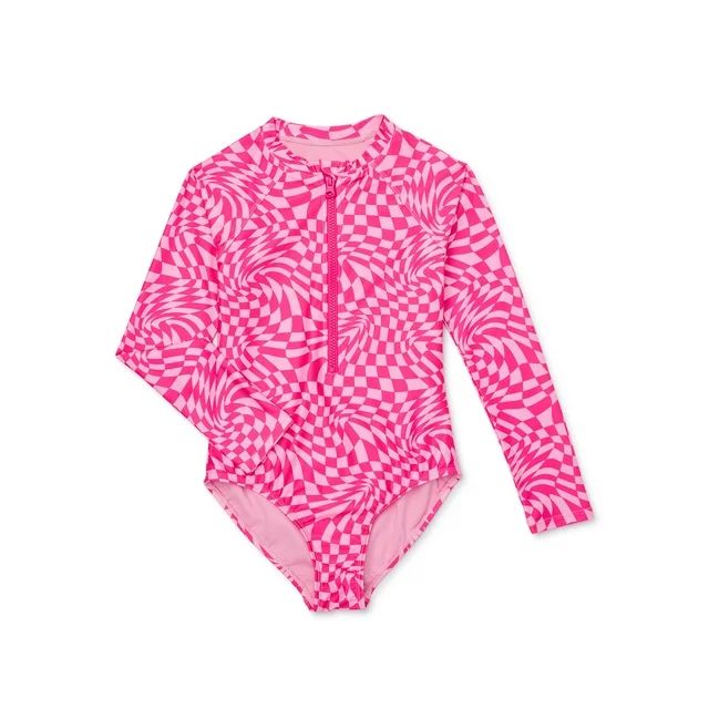 Wonder Nation Girls Zip-Up Rashguard One-Piece Swimsuit with UPF 50, Sizes 4-18 & Plus | Walmart (US)