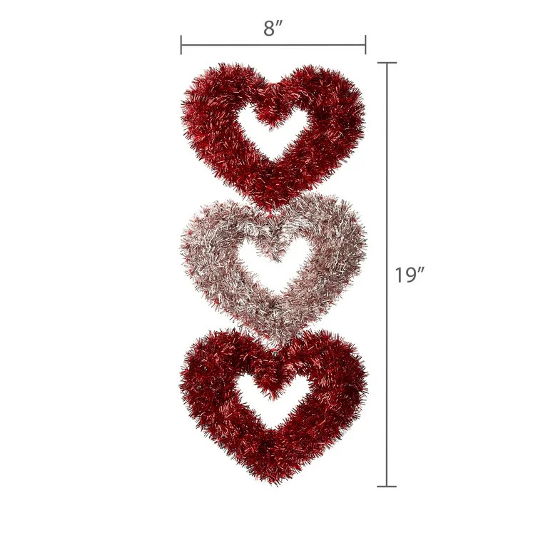 Tinsel Hearts Hanging Decoration, Red and Pink, 19", Valentine's Day by Way To Celebrate | Walmart (US)