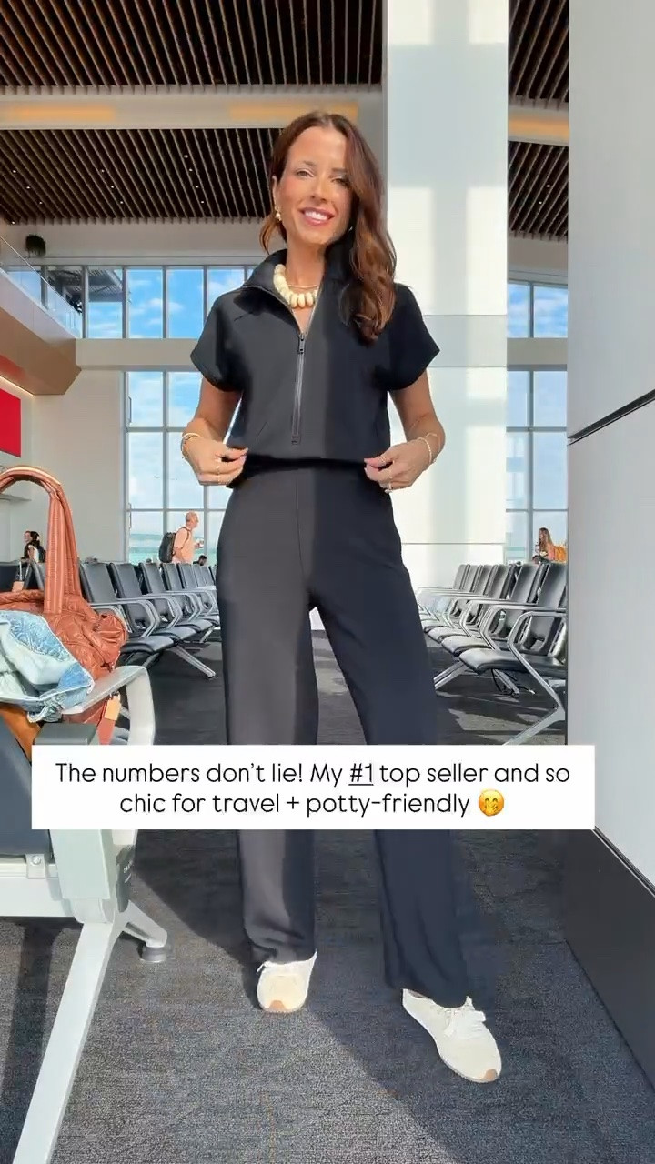 Thousands of you are NOT returning these items! Bathroom-friendly travel jumpsuit in XS petite (code LISAMARIEXSPANX on first time purchases). My travel outfit! Airport outfit. Elevated casual outfit. Comfy outfit. Mom outfit. Fall outfit. 
#LTKootd #LTKTravel

#LTKgrwm