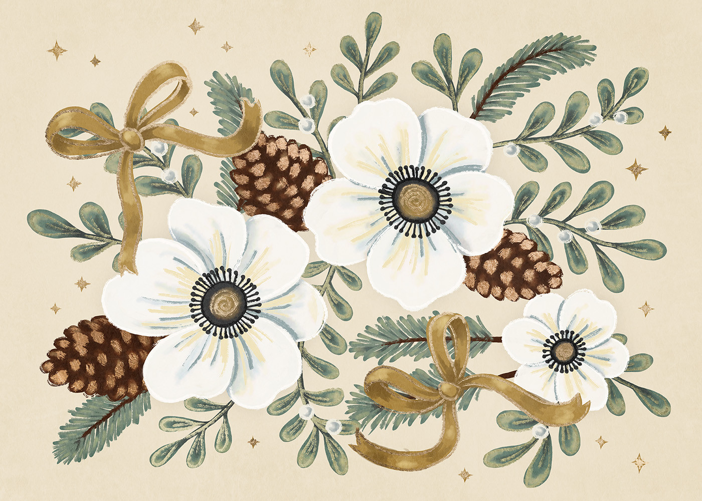 Ribboned Winter Blooms Print | Desenio