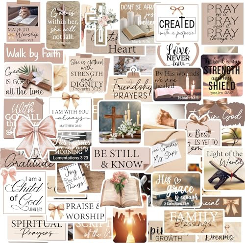 Eclazul Prayer Board Supplies Stickers - 50 Pcs Brown Bow Christian Jesus Bible Verse Decals for Adults Women Motivational Religious Book Scrapbook Mental Health Gift for Kindle Journal Water Bottles | Amazon (US)
