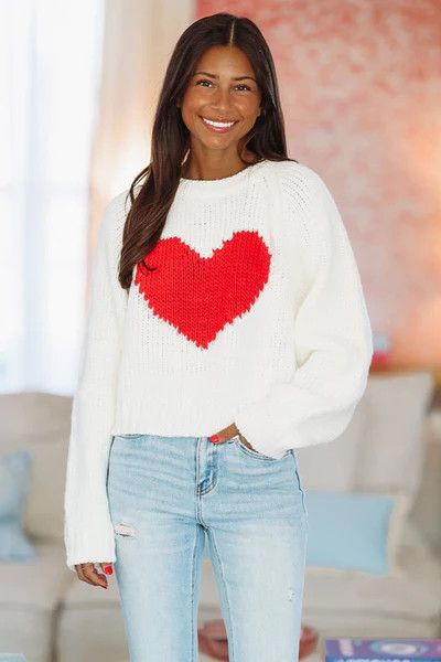 My Heart Crop Sweater - White | Hazel and Olive