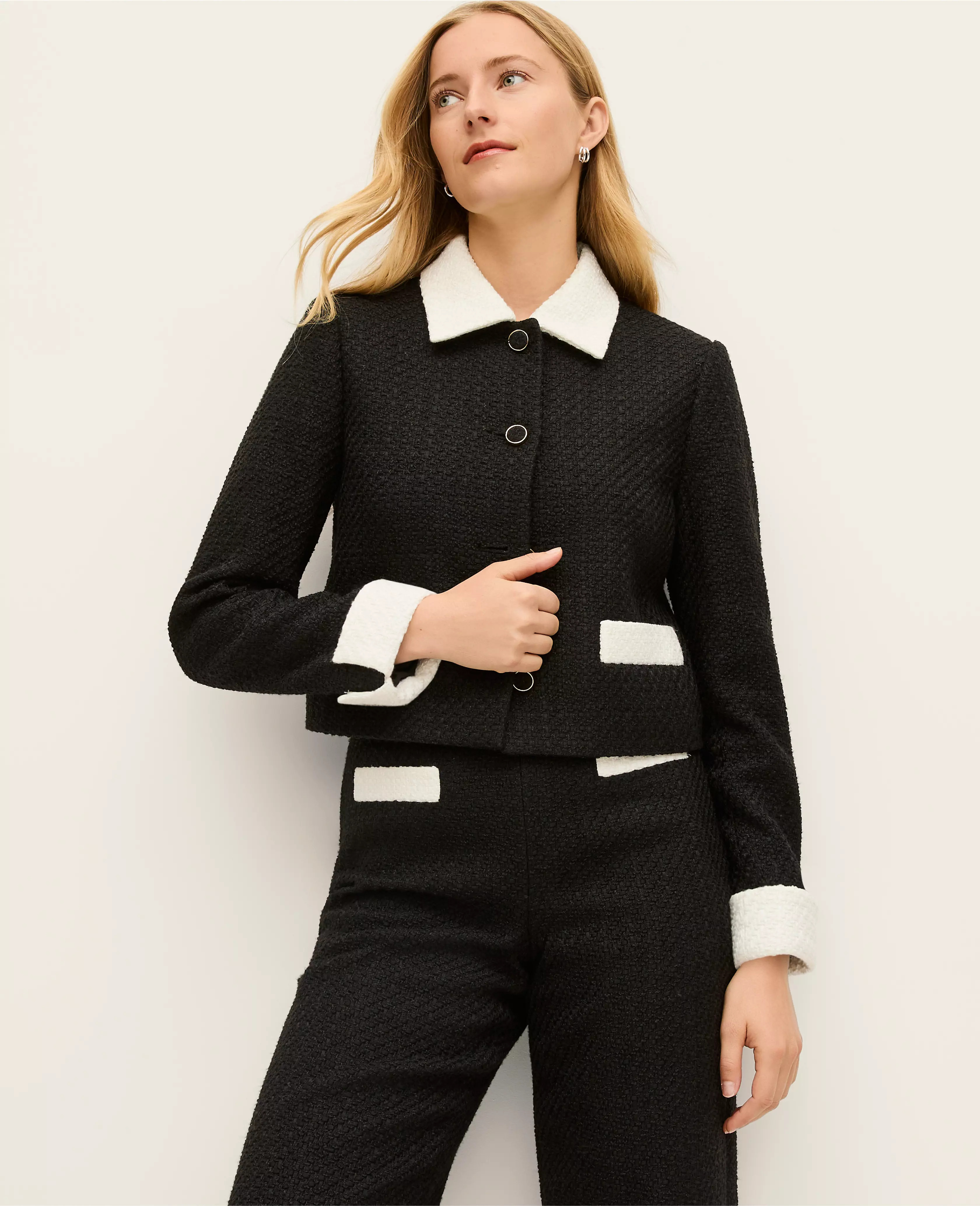 Petite Contrast Trim Tweed Jacket | Ann Taylor