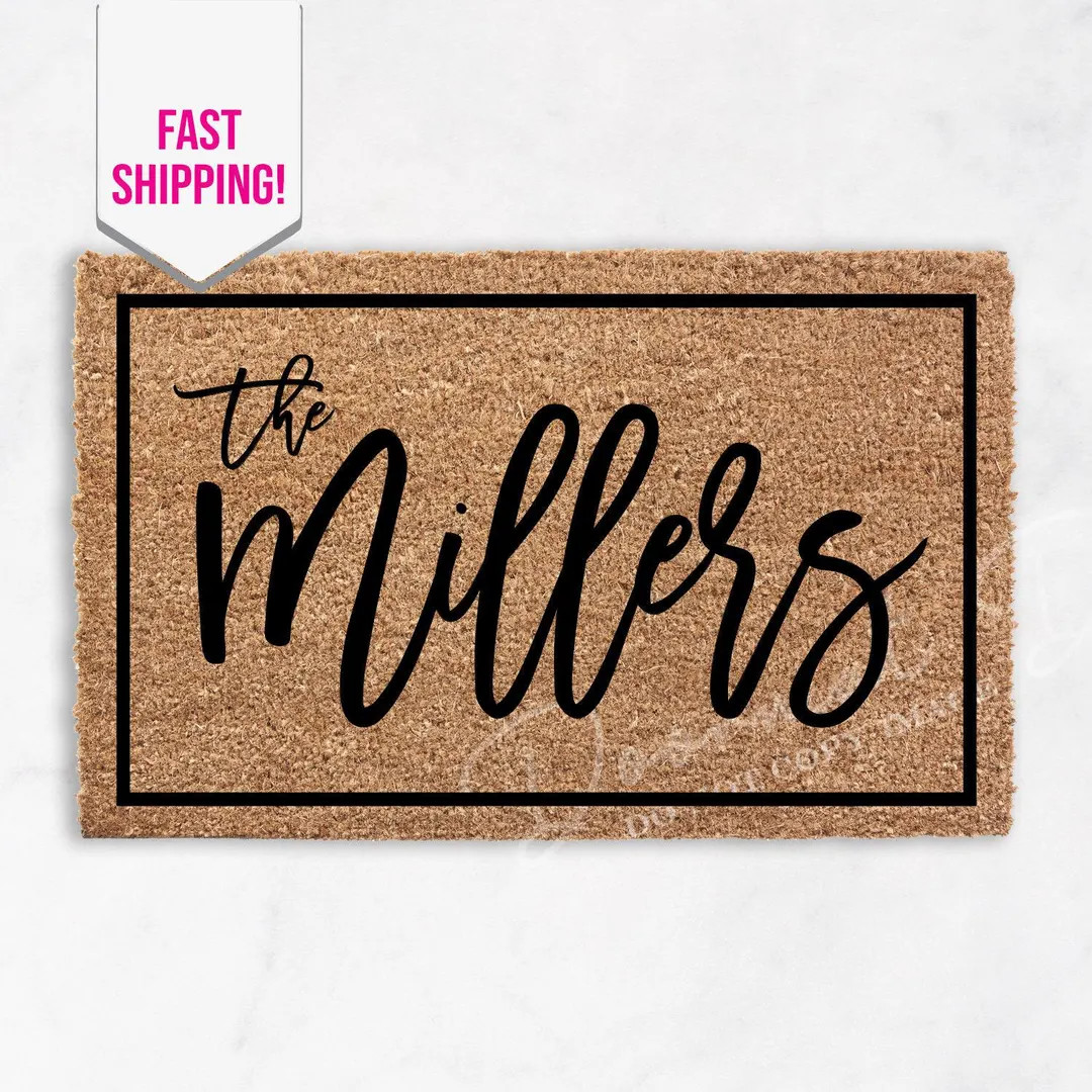 Personalized Name Doormat, Flocked Coir Door Mat, Welcome Mat, Engagement Wedding Gift, Client Gi... | Etsy (US)