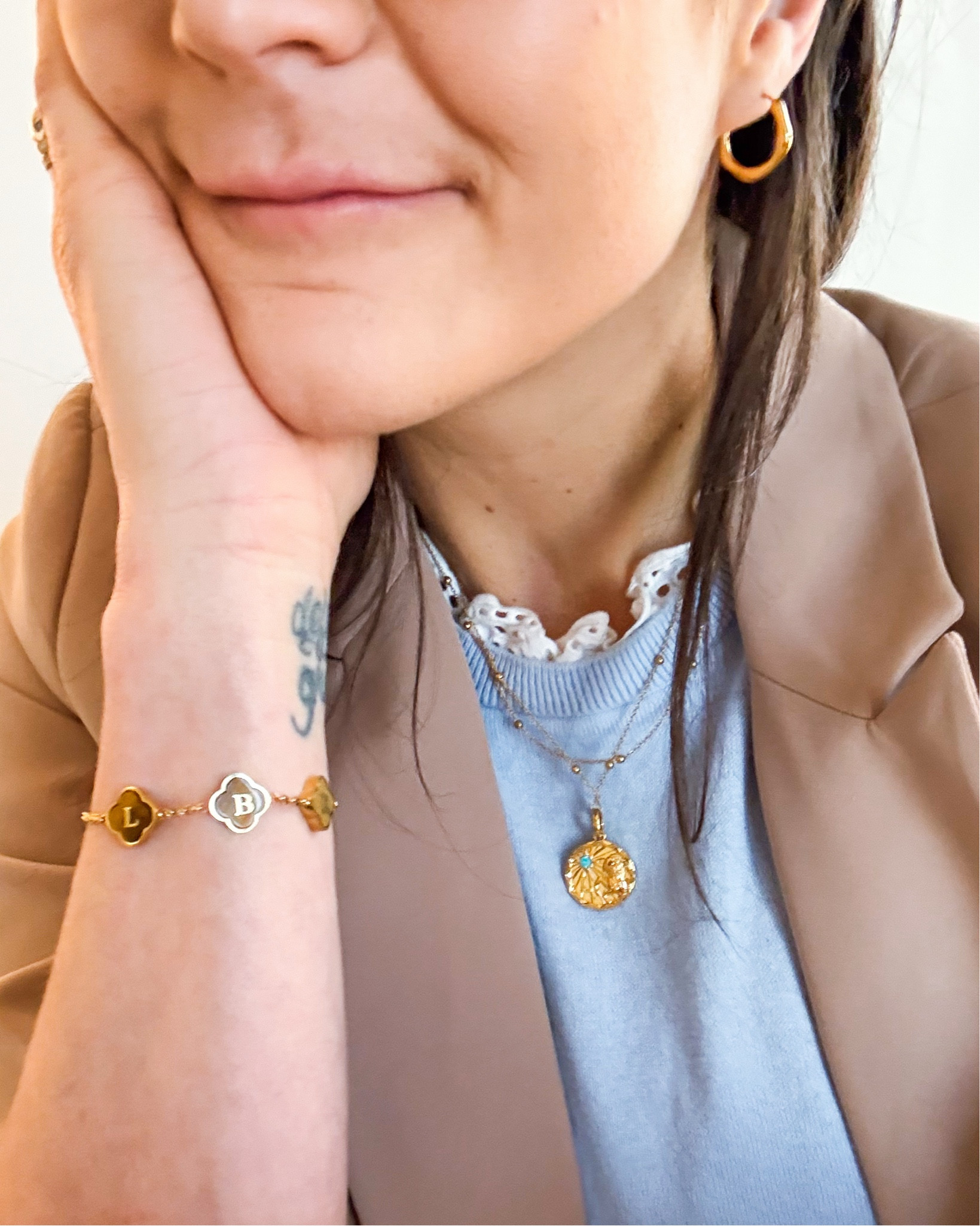 Just a girl waiting for 5 o’clock on a Friday 😜 #ad But at least I look good doing it! All of my jewelry is Abbott Lyon and is currently on sale 2 for 1 with code 2for1  Abbott Lyon’s jewelry is perfect for every day wear or special occasions. It’s customizable and water resistant, too! #workwearstyle 

#LTKSwim #LTKWorkwear #LTKSaleAlert