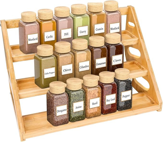 Spice Rack - Tiered Spice Rack Organization for Cabinet - 3 Tier Bamboo Display Spice Shelf for C... | Amazon (US)