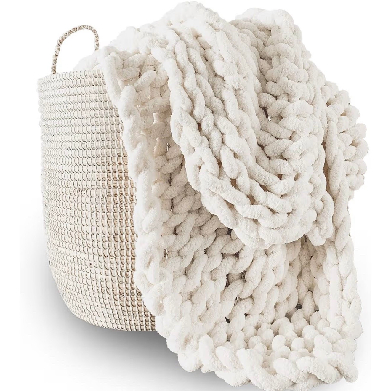 Adyrescia Chunky Knit Blanket Throw | 100% Hand Knit with Jumbo Chenille Yarn (60"x80", Cream White)

#LTKHome