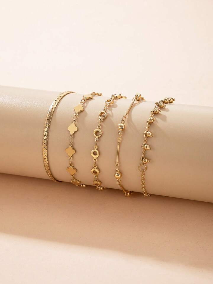 5pcs/set Fashion Zinc Alloy Flower Decor Bracelet For Women For Daily Decoration | SHEIN
