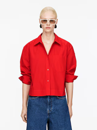 Cropped Cotton Shirt – Red – Women – ARKET GB | Arket UK