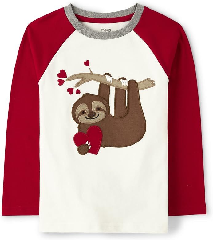 Amazon.com: Gymboree Boys' and Toddler Embroidered Graphic Long Sleeve T-Shirts, Vday Sloth, 7: C... | Amazon (US)