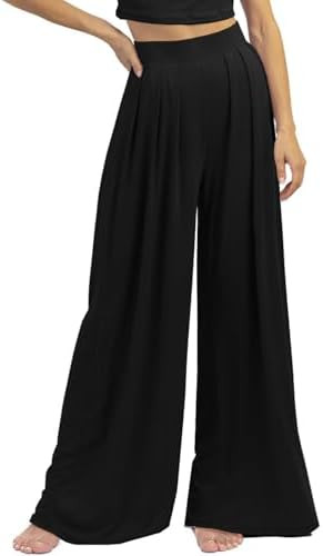 Womens Wide Leg Pants Casual Palazzo Flowy Pleated Trouser Woman Elastic High Waisted Loose Fit L... | Amazon (US)