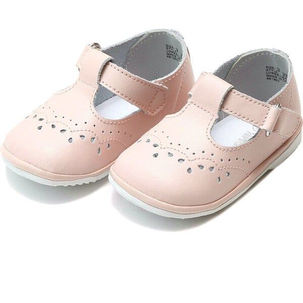 Baby Birdie Leather T-Strap Stitched Mary Jane, Pink - Angel Shoes Shoes & Booties | Maisonette | Maisonette