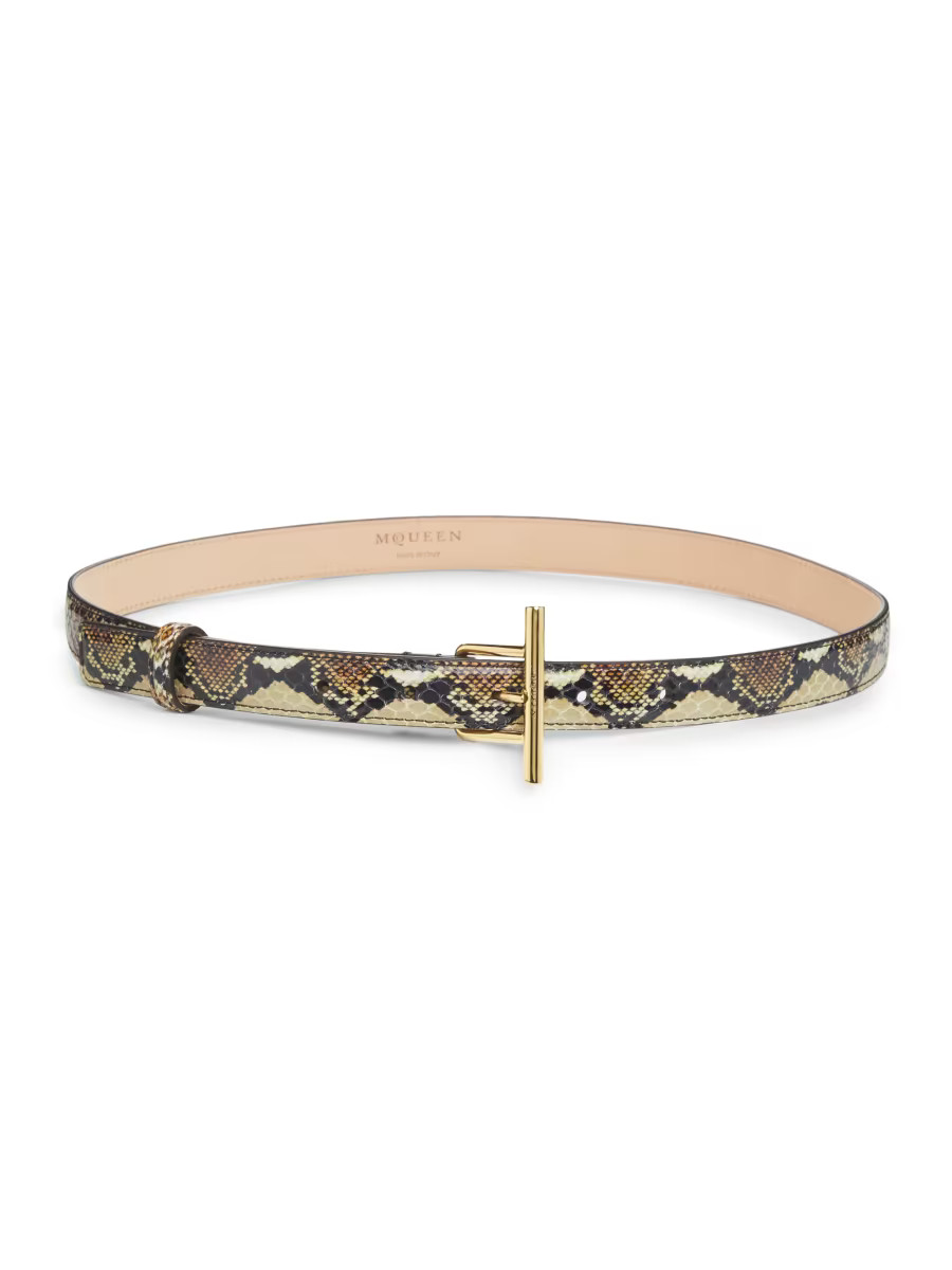 Snake-Embossed Leather T-Bar Belt | Saks Fifth Avenue