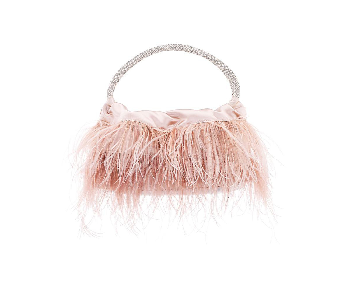 Nina Crystal Handle Feather Pouch - Pearl Rose | Macy's