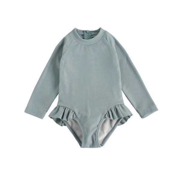 Bmnmsl Girl Swimwear Long Sleeve Round Neck Ribbed One Piece | Walmart (US)