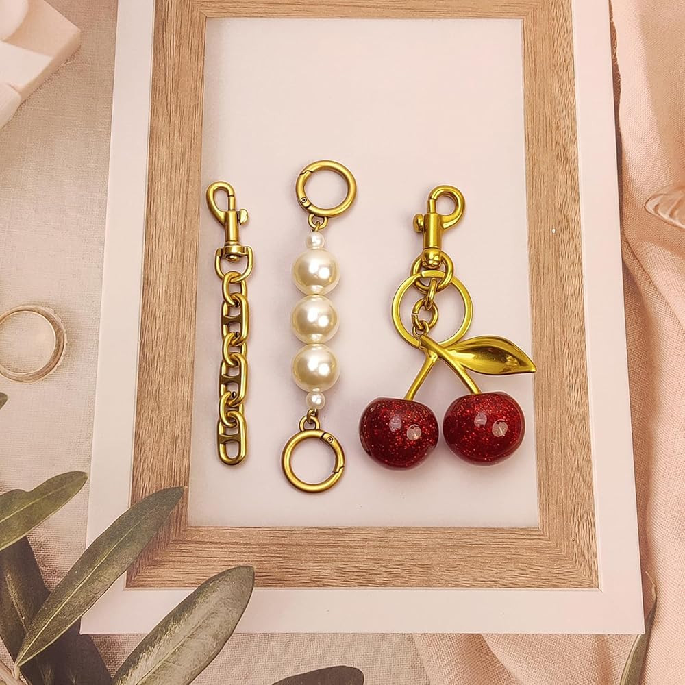 3PCS Vintage Pearl Bag Extender Chain Purse Strap Extenders Sweet Cherry Bag Charm Keychain Purse... | Amazon (US)