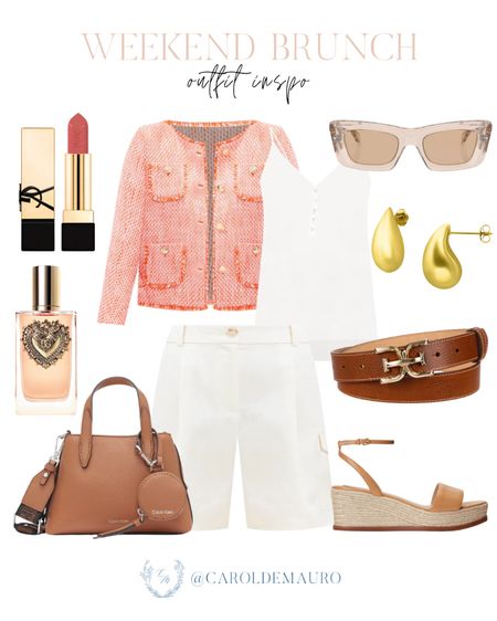 Get ready for your next brunch date in this stylish outfit that you can copy: a tweed blazer, a sleeveless top, white shorts, neutral sandals and more!
#vacationlook #springfashion #petitestyle #outfitidea

#LTKshoecrush #LTKstyletip #LTKSeasonal