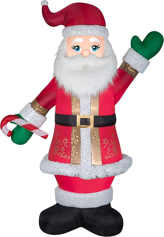 Gemmy Christmas Airblown Inflatable Mixed Media Luxe Santa w/Candy Cane, 8 ft Tall, Multicolored | Amazon (US)